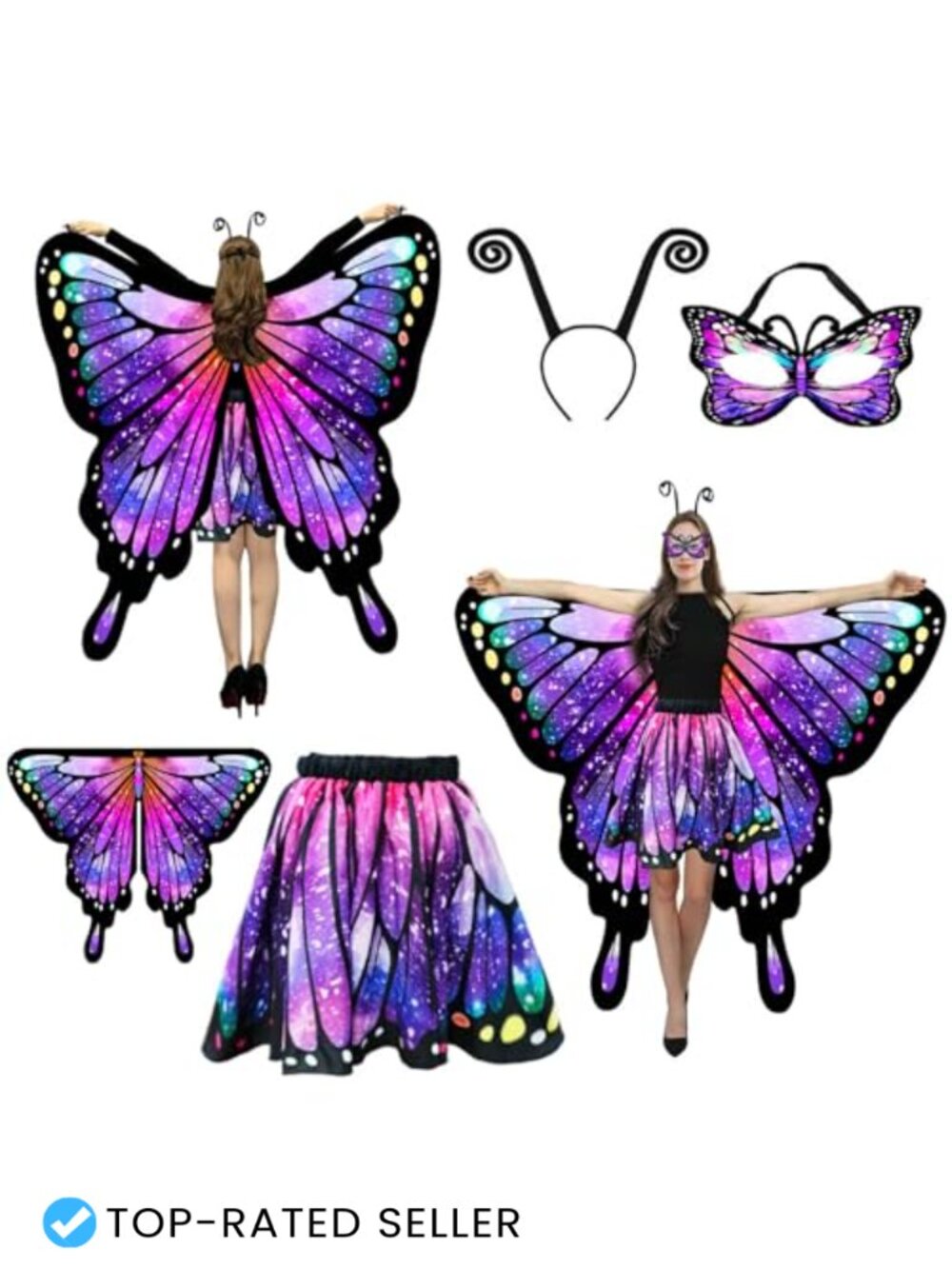 Butterfly Wings Cape Fairy Skirt Costume Set for Women – Halloween Cosplay Party